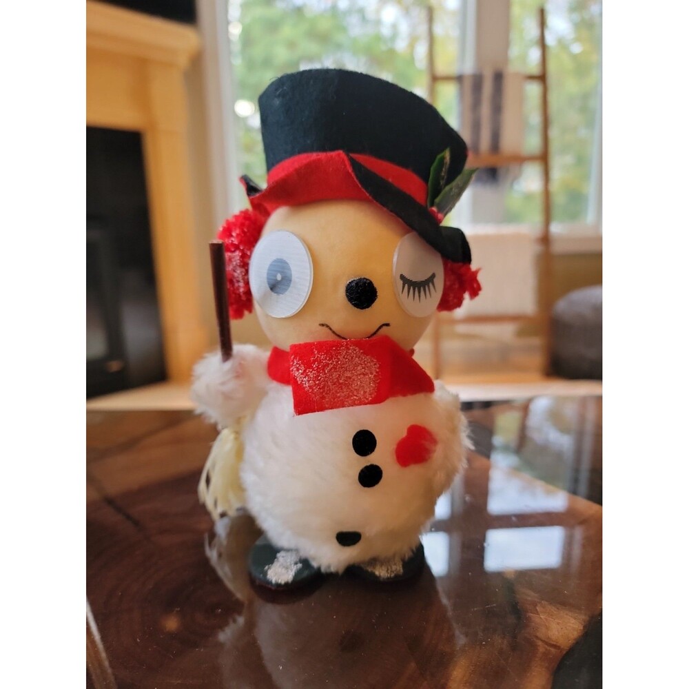 Merry Miracles Flying Snowman Lenticular Eyes 7" Holiday Decor Japan 1960s